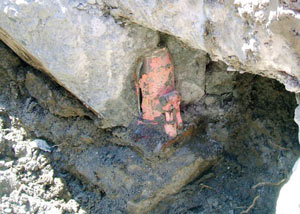 Failed concrete underpinning meant to repair a foundation issue in New Paltz.