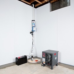 Sump pump system, dehumidifier, and basement wall panels installed during a sump pump installation in Saugerties