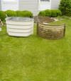 comparison of an old steel basement window well with a new vinyl basement window well in New York
